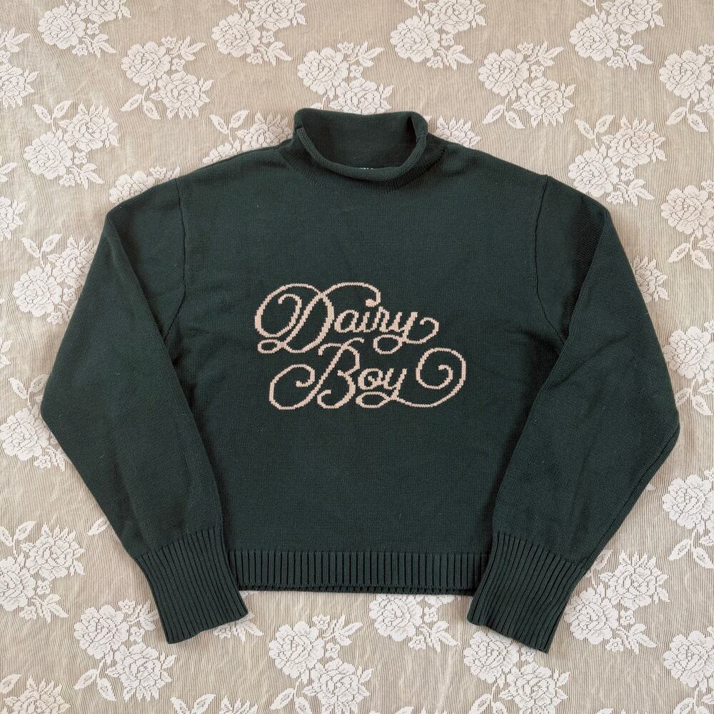 Dairy Boy Dark Green Knit Mock Neck Sweater Size S